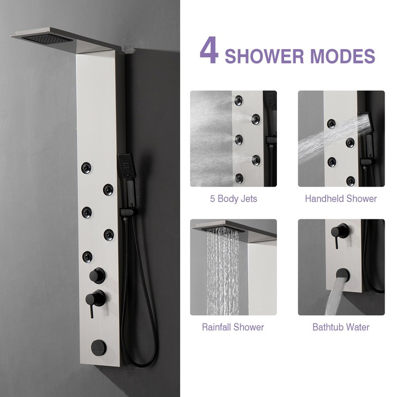 BWE Stainless Steel Shower Panel Tower System 5 Jets Multi-Function