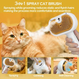 Cat Steam Brush for Shedding with Waterless Shampoo 3-in-1 Spray Pet Hair Removal Comb for Shedding & Grooming Water Brush for Long & Short Haired Dog and Cat