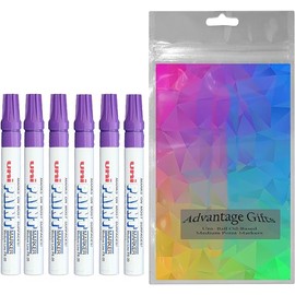 Uni-Ball Oil-Based Paint Marker, Medium Point, Purple Ink, Pack of 6, Bundle with Plastic Reusable Pouch