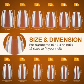 Nicedeco Coffin Nails Tips 216pcs Soft Gel Nail Tips Full Cover False Nails Pre-shaped Clear Acrylic Press on Nails 12 Sizes - 010