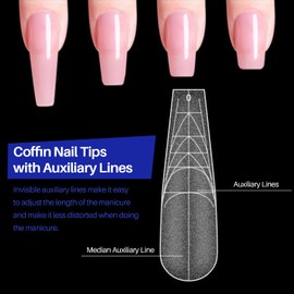 ZIFUTON 288 Stück Gelnägel Nagelspitzen mit Hilfslinien,Full Cover Nail Tips Ballerina,12 Größen Künstliche Nägel Nageltips für Gelnägel,Vorpolierte Künstliche Nagelspitzen für Salon,Nail Art