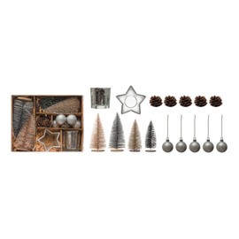 Candle Garden Kit w/Bottle Brush Trees, Pinecones, Tealights & Glass Ball Ornaments, Boxed Set of 16