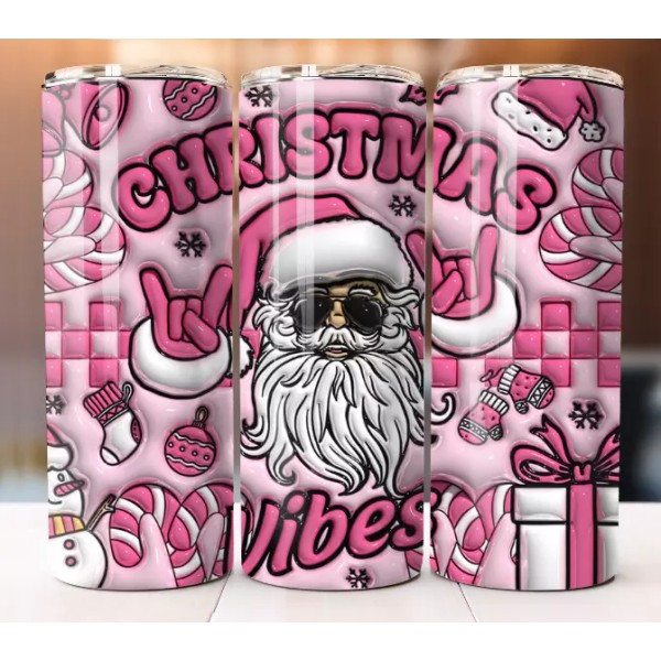 Handmade Pink Christmas Vibes 3D Inflated Design Cup Tumbler Mug