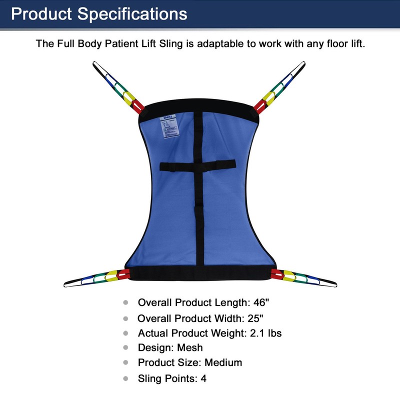 Full Body Patient Lift Sling, Mesh Without Commode Opening, Medium