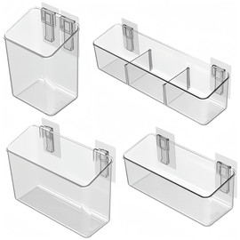 vacane 4 Pack Plastic Over Cabinet Door Organizer, Adhesive Mount Storage Organizer Container Makeup Organizer Hanging Basket Bins for Craft Room, Pantry, Office, Space Saving Holder for Kitchen Bags