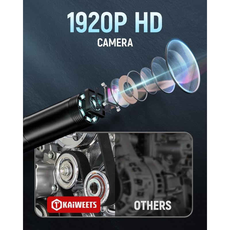 KAIWEETS 8-LED HD Borescope Camera - IP67 Waterproof Endoscope for