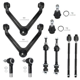 IRONTEK 10pcs Set Front Suspension Kit Front Upper Control Arms w/Ball Joints Sway Bar Links Tie Rod Ends Fit for Dodge Ram 1500 2002 2003 2004 2005, 2WD, K7424 ES3538 EV407 K7400 K7411
