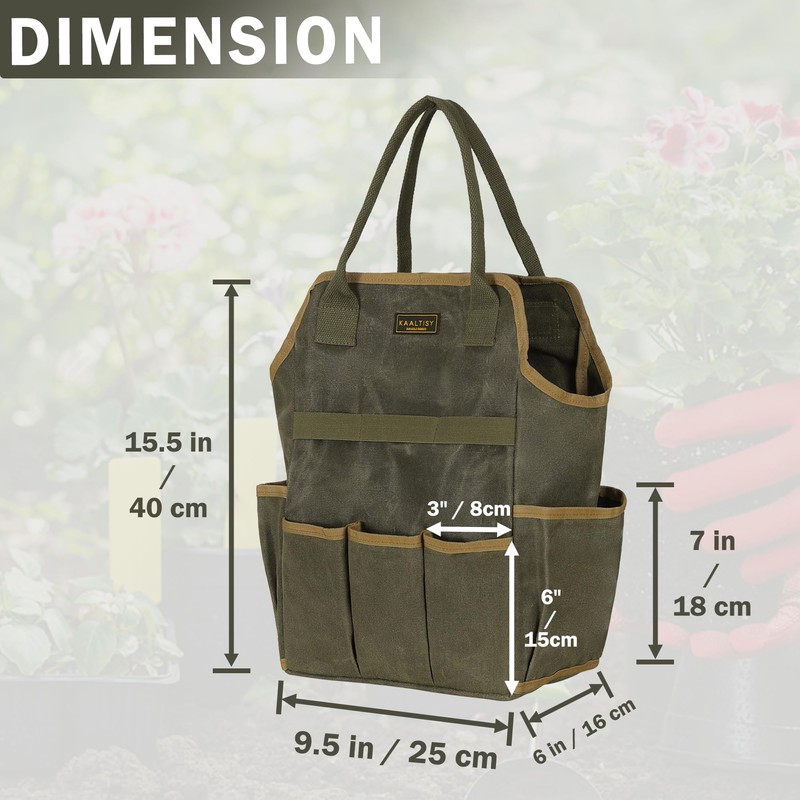 Tool Bag, Heavy Duty 16oz Waxed Canvas Garden Tool Tote