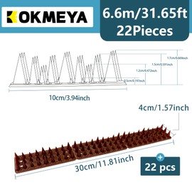 KOKMEYA Bird Spikes,Brown 22 Pack,Bird Spikes for Outside to Keep Cats, Raccoons, Squirrels, Pigeons Away, Cat Spikes for Indoor & Outdoor Garden,21.6 Ft,Plastic Spike for Fences