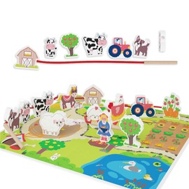 Merle Toys® Threading Game on the Farm: Montessori Toy for Children from 2 Years, Wooden Motor Skills Toy, Children's Toy, Wooden Toy with 12 Wooden Figures and Game Board