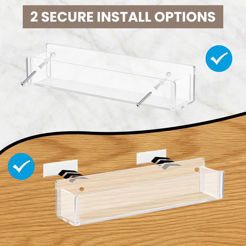 Xlxker Acrylic Spice Racks for Wall Mount, 2-Pack Clear Cabinet