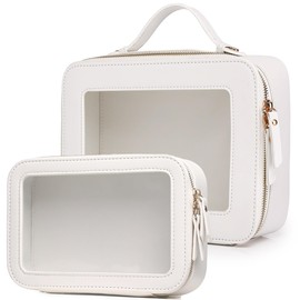 Pinkmik Clear Makeup Bag for Women Waterproof Travel Cosmetics and Toiletries Case Portable Makeup Oaganizer Bag Clear Car Bag with Zipper(White, M+L-1)