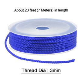 HARFINGTON Trenzado Nylon Cordel Hilo Rebordear Cordón 3mm 7M/23 Pies Extrafuerte Trenzado Nylon Cuerda para Elaboración Pulseras Joyería Fabricación, Medio Azul