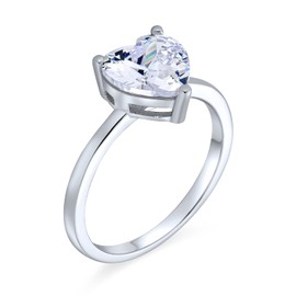 Bling Jewelry 925 Sterling Silver Heart Shaped CZ Solitaire Engagement Ring 2ct - Size 8