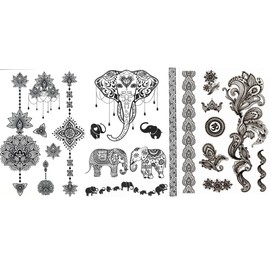 Cina Elephant Tattoo Temporary Tattoo Mandala Tattoo 3 Sheets Fake Tattoo Sticker Set