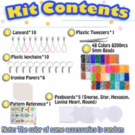 Yowamho Fuse Beads Kit - 48 Color Iron Beads Set, 8233 PCS 5mm Beads, Art Crafts Set for Kids Ages 4-8, Girls Boys Gift Age 3 4 5 6 7 8 9 10 Years Old Present