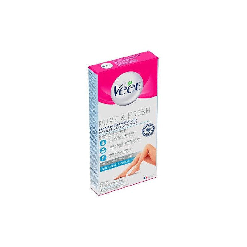 Veet Pure & Fresh, Bandas de Cera Depilatoria, Piernas y