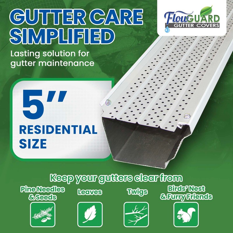 FlowGuard USA Made Professional DIY 5 Inch 50-Year Gutter Cover