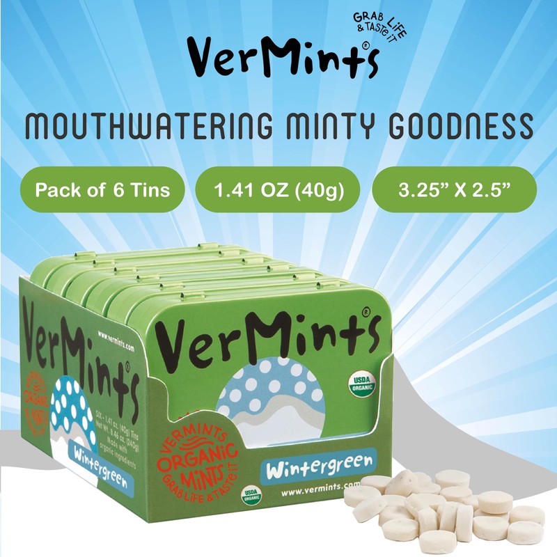 VerMints Organic Breath Mints Wintergreen - Real Long-Lasting Refreshment, Travel