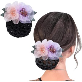 HASTHIP® Redecilla de Moño con Clip Flor para Mujer,Elegante Red para el Cabello con Broche Metálico,Accesorio de Peinado Bailarina Enfermera Trabajo o Uso Diario Multiusos y