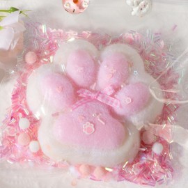 ZIFTY Large Paw Squishy Toys Big Furry Cat Paw Taba Squishy Squeeze Toys 4.7 Inch Stress Relieving Fidget Toy Sensory Toys for Adults with DIY Accessories (Pink)