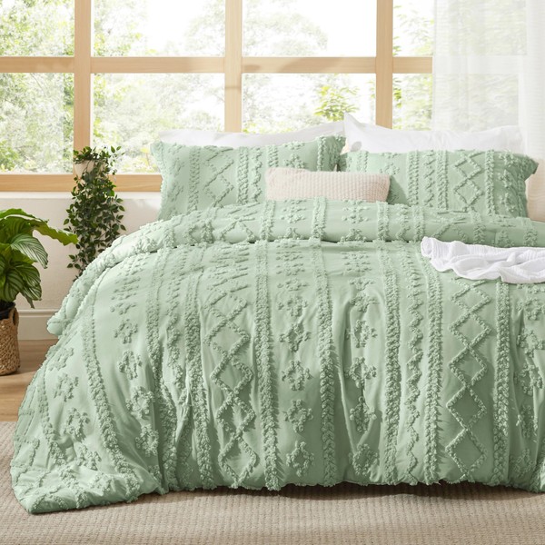 Bedsure Tufted Boho Comforter Set Twin Size - Sage Green