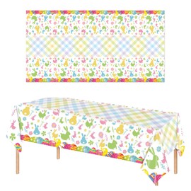 Lyqaq 2-Pack Waterproof Easter Tablecloth Set – Colorful Cartoon Egg Design, Plastic Rectangular Table Cover (54x108 Inches) for Easter Party, Family Gatherings & Holiday Decor