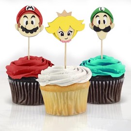 Confetti! 12Pcs Mario Happy Birthday Cupcake Toppers Decorations for Mario-Theme Kid Birthday Party Supplies Decor