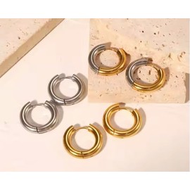 Aretes de Aro, arracadas, Acero Inoxidable, 12mm, Chapado en Oro PVD 18K y Plateado (PLATA)
