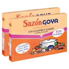 Sazón with Coriander & Annatto by Goya, Latin Spice Blend for Poultry, Seafood, Meat and Vegetables, All Purpose Mexican Seasoning, Pack of 2, 1.41oz Cartons, 8 Packets Each