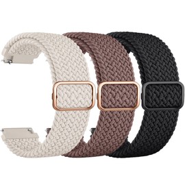 ZGCE Pack of 3 Elastic Watch Straps 22 mm 20 mm Bracelet with Adjustable Buckle, Nylon Braided Sports Watch Strap for Men Women (Black/Smoke Purple/Starlight, 22 mm)