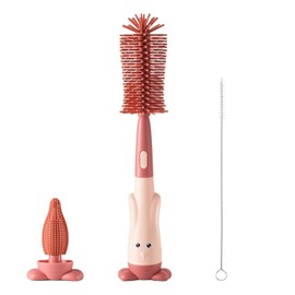 Cepillo Biberones, cepillo para polvo para biberón, Juego de cepillos de Limpieza de Botellas de Silicona, juego de cepillos para biberones, Indicado para La Limpieza de Botellas, Tapones, Paja(Rojo)