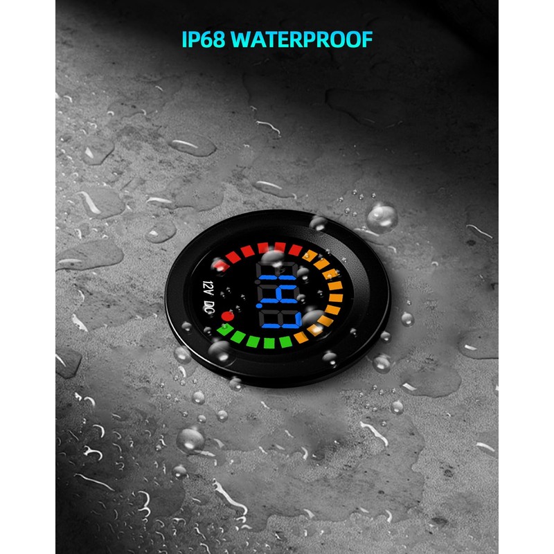 2PCS Waterproof DC 12V Voltage Meter, LED Digital Display Voltmeter