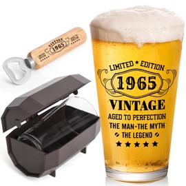 WelDesine 60th Birthday Gifts for Men, Vintage 1965 Beer Glass Set of 16oz in Barrel Box, 60 Year Old Gift Ideas for Him Husband Dad, Pint Glass for 60th Birthday Decorations & Wedding Anniversary