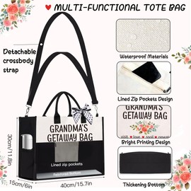 TOLOYE Tote Bag, Canvas Tote Bag Beach Bag with Zip Removable Strap, Handbags & Shoulder Bags with Makeup Bag, Gift for Women, Women's Totes Large Tote Bag for School Work Travel Shopping (GRANDMA)