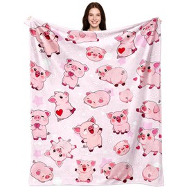 Tinerpoim Pig Blanket Gifts Warm Flannel Pig Themed Throw Blanket Pigs Blankets Decor Bedding for Girls Women Adults 50"x40"
