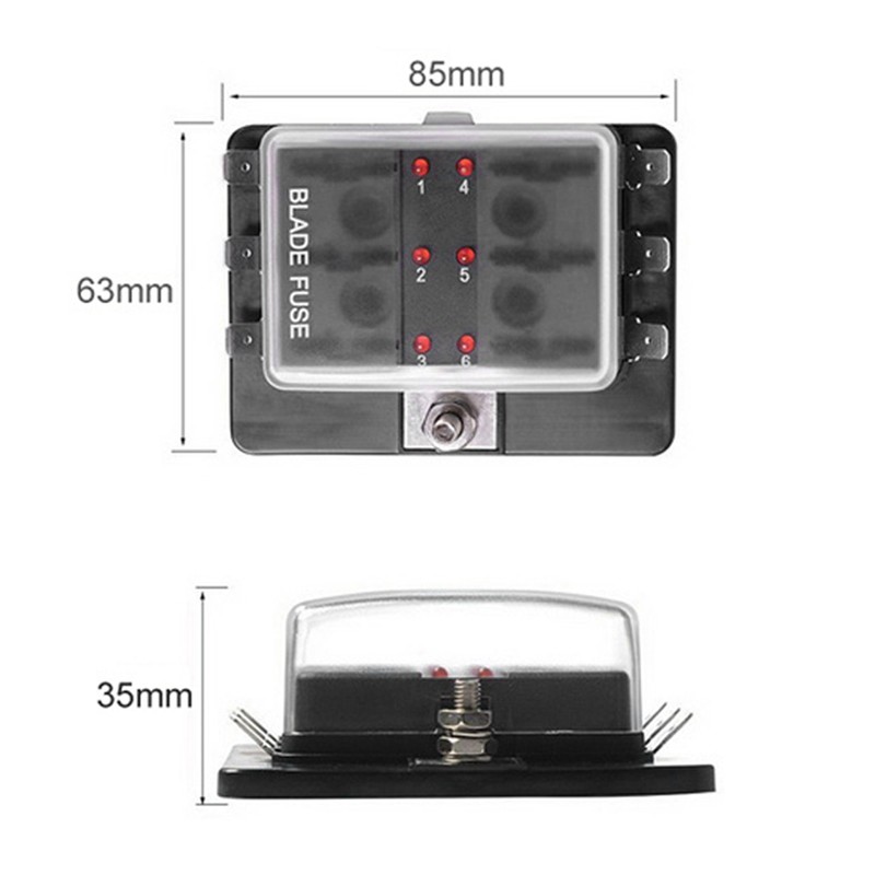 6 Way Circuit Blade Fuse Box Block Holder With LED