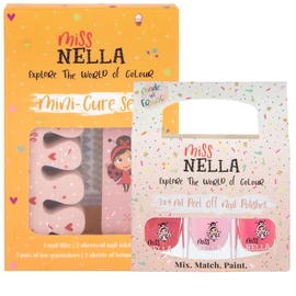 Miss Nella Nail Kit & Pink Glitter Attac Nail Accessories for Children - 3 Peel-Off Nail Polishes, Nail Stickers, Tattoos, Nail File & Toe Separators - Specially Made for Children's Hands, and Feet