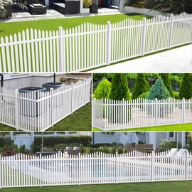 Bynbbur 2 Panels White Picket Fence 42" W x 36" H Garden Picket Fence Panel for Soft Ground Outdoor Decorative PVC Fence for Patio Yard Pool Dog Fencing (20 Pickets, Curved)
