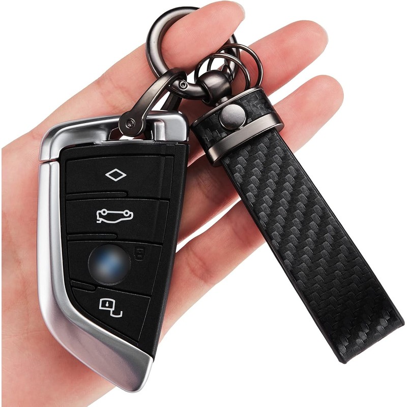 Carbon Fiber Style Car Keychain Microfiber Leather Key Chain, Universal