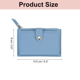 uxcell Small Credit Card Holder Slim PU Leather Wallet Minimalist Card Case Holder Coin Purse Change Purse with Cotton and Zipper for Men Women (Blue)