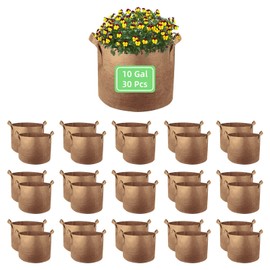 Ohiyoo 10 Gallon Garden Grow Bags, 30 Pack 10 Gal Planter Bags Fabric Pot Bags, Nonwoven Grow Bags Heavy Duty Aeration Fabric Pots with Handles, Garden Fabric Planters for Vegetables Flowers (Brown)
