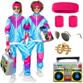 Yi-gog 80s Tracksuit for Men Women Retro Hip Hop Windbreaker Costume Set Accessories Cosplay Disco Outfit 90s Suit