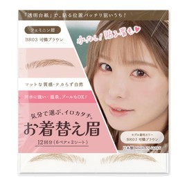 Classe Replacement Eyebrows, Made in Japan, Water Free, Eyebrow Tattoo Sticker, Non-Glare, Original Eyebrow Sticker, Transparent Sheet, Art Makeup, Ready to Apply, Peel Off, Water Resistant, 12 Pairs