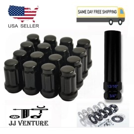 TJ 20Pc Black 1.4" Tall M12x1.5 Tuner Spline Lug Nut+Key Fit Dodge Chrysler Models