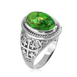 LA BLINGZ Sterling Silver Jerusalem Cross Green Copper Turquoise Ring (9.75)