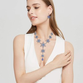 EVER FAITH Women's Austrian Crystal Teardrop Snowflake Necklace Earrings Set Blue Silver-Tone