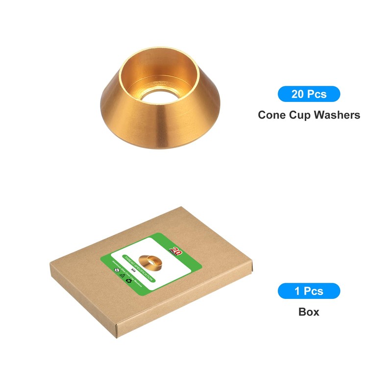 uxcell M4 Cone Cup Countersunk Washers, 20 Pcs Anodized Aluminum