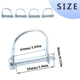 Hocansen Pack of 5 D-Shape Cotter Pin 8 x 50 mm Shaft Locking Pin Pendant Top Link Bolt with Locking Lock for Lawn, Garden, Agriculture (8 x 50 mm/DX)