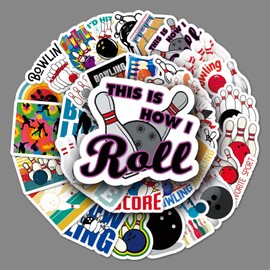 Bowling Stickers 50 Pcs Waterproof Trendy Bowling Sport Stickers for Water Bottle Skateboard Laptop Luggage Bumper Car Computer Phone Motorcycle Bicycle,Vinyl Funny Stickers for Teens Adult